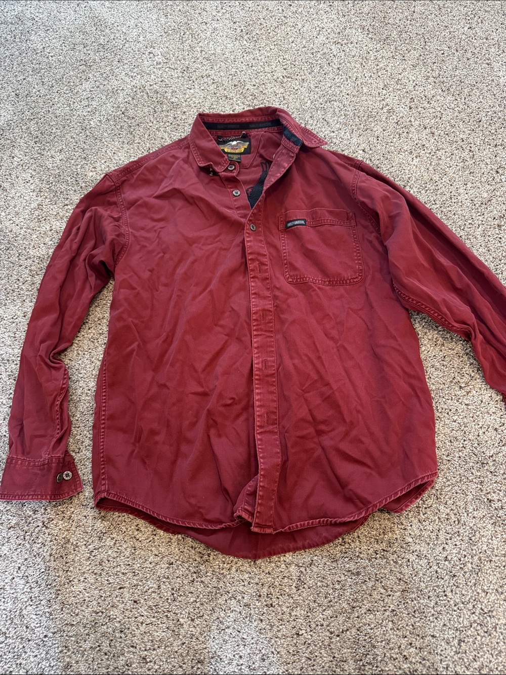 Harley-Davidson Men's Burgundy Long-sleeve Button-Down size M - Embroidered